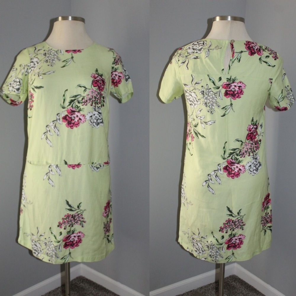 NWT Joules Floral Shift Tunic Dress Linen Blend Green Pink Short Sleeve HW6455 - Picture 2 of 9